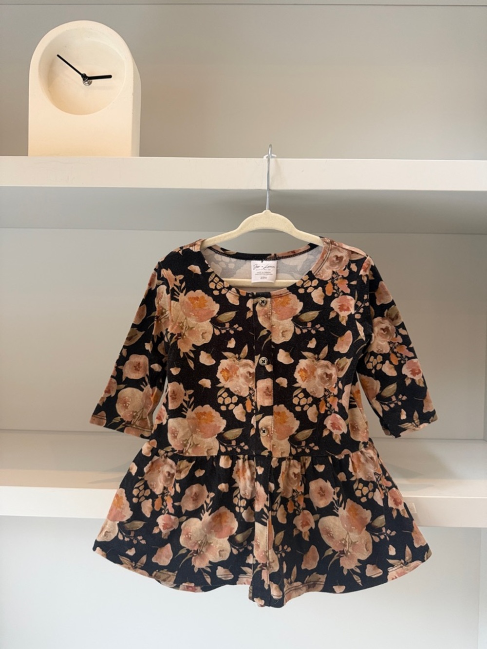 Girls Floral Button-Front Dress Top - Black & Peach Floral